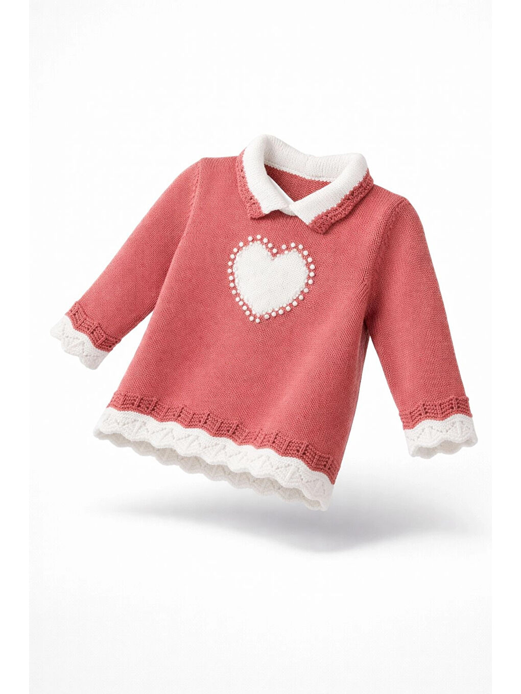 Pembe İnci İşlemeli Kız Çocuk Kazak 4098-1