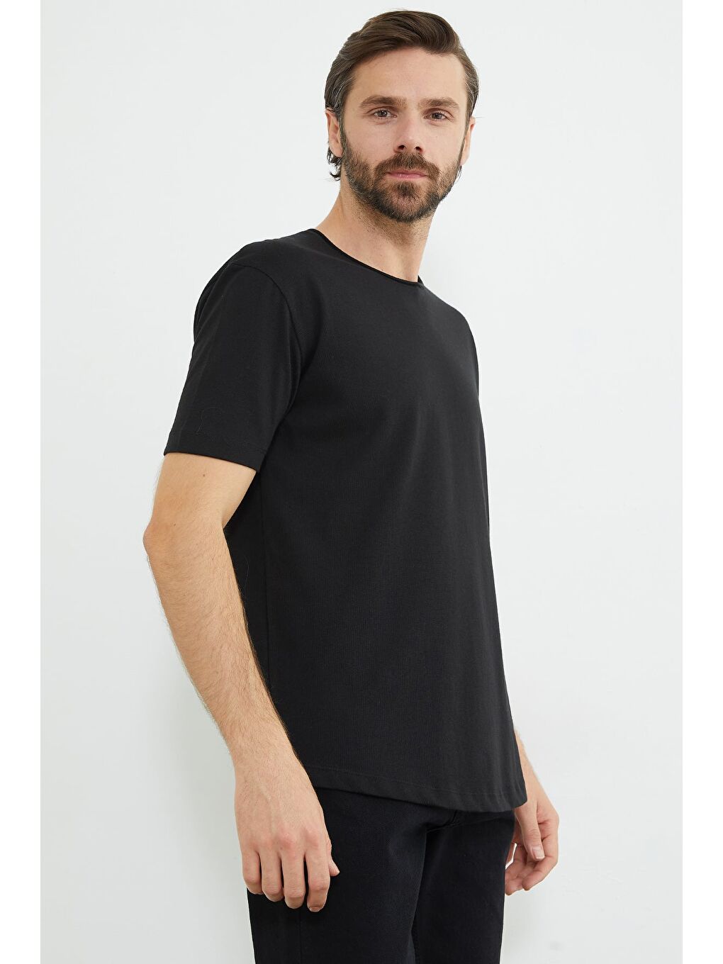 Siyah Köpek Armalı Bisiklet Yaka Tişört-3