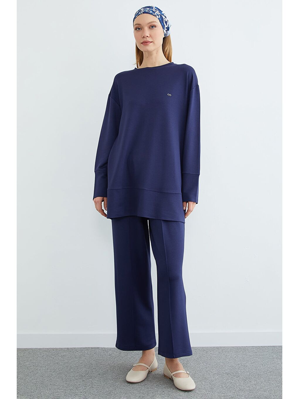 Lacivert Fullamodest Büyük Beden Çimalı Modal 2 Li Takım