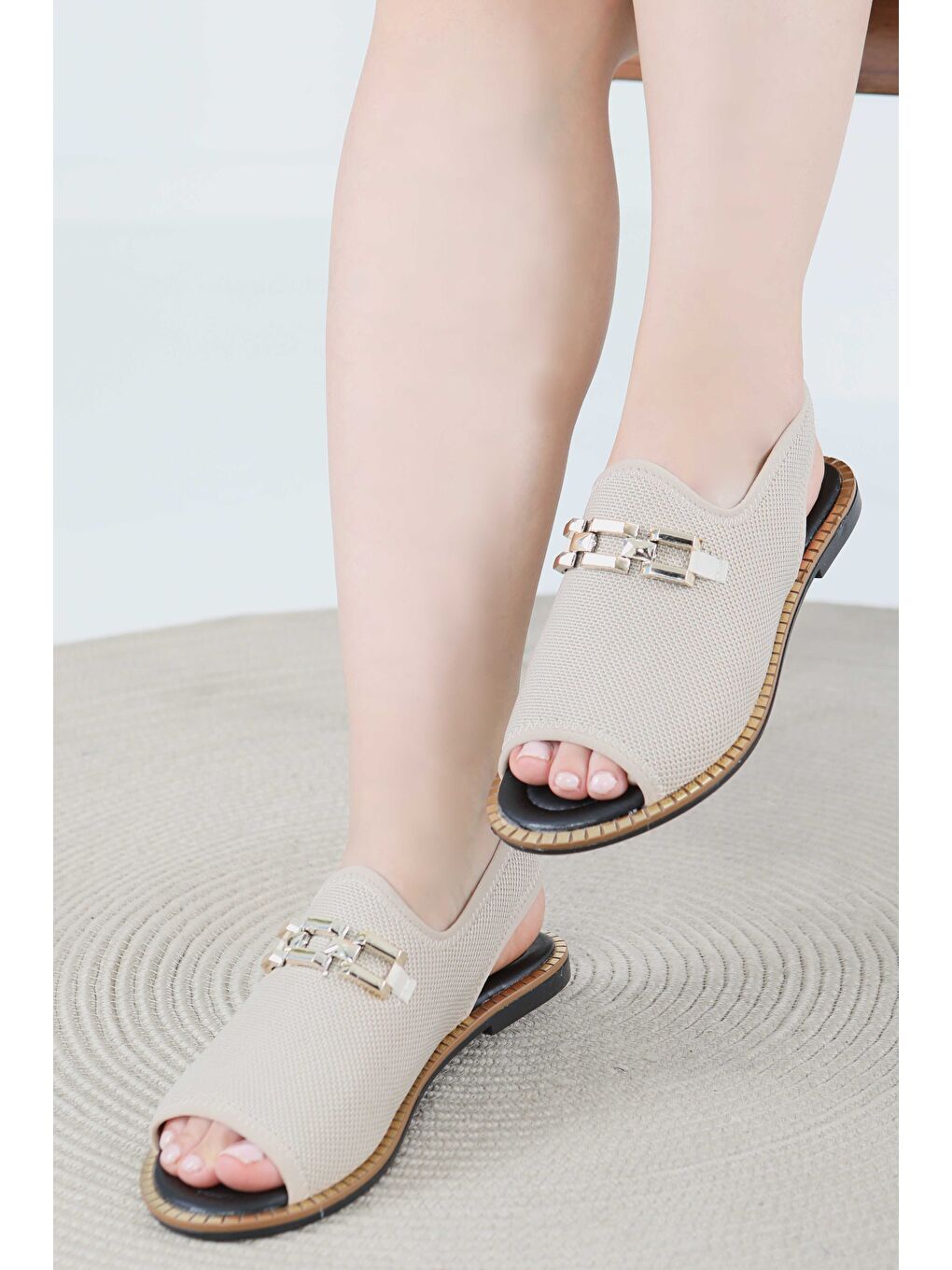 Bej Kadın Vizon Tokalı Sandalet - 27443-2