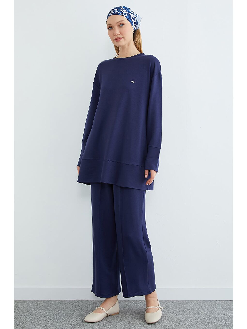 Lacivert Fullamodest Büyük Beden Çimalı Modal 2 Li Takım-2