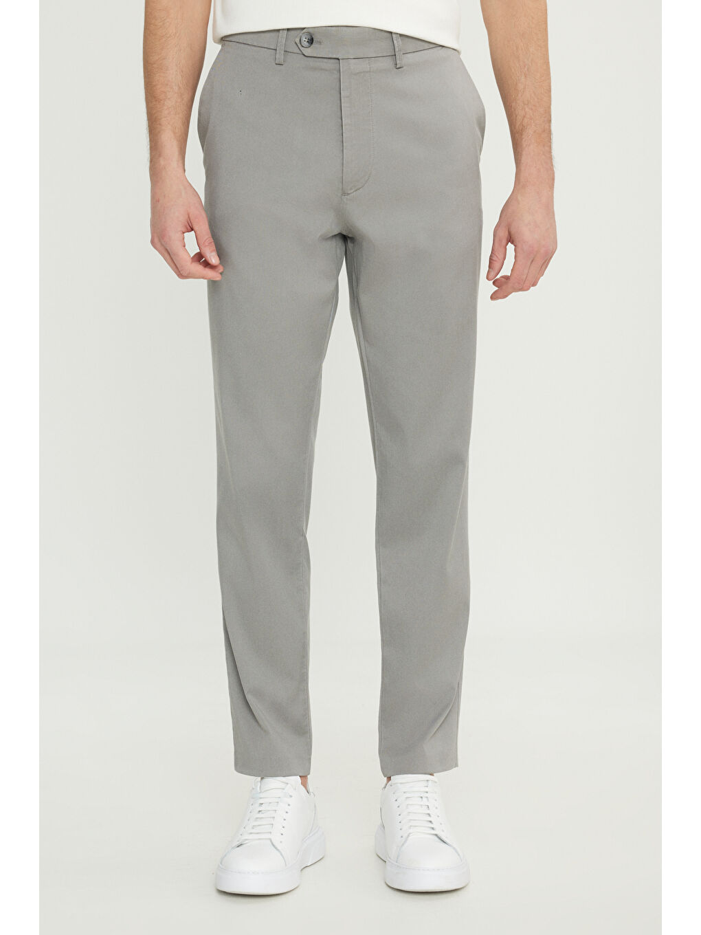 Erkek Açık Bej Pamuklu Slim Fit Dar Kesim Yan Cep Esnek Casual Pantolon-2