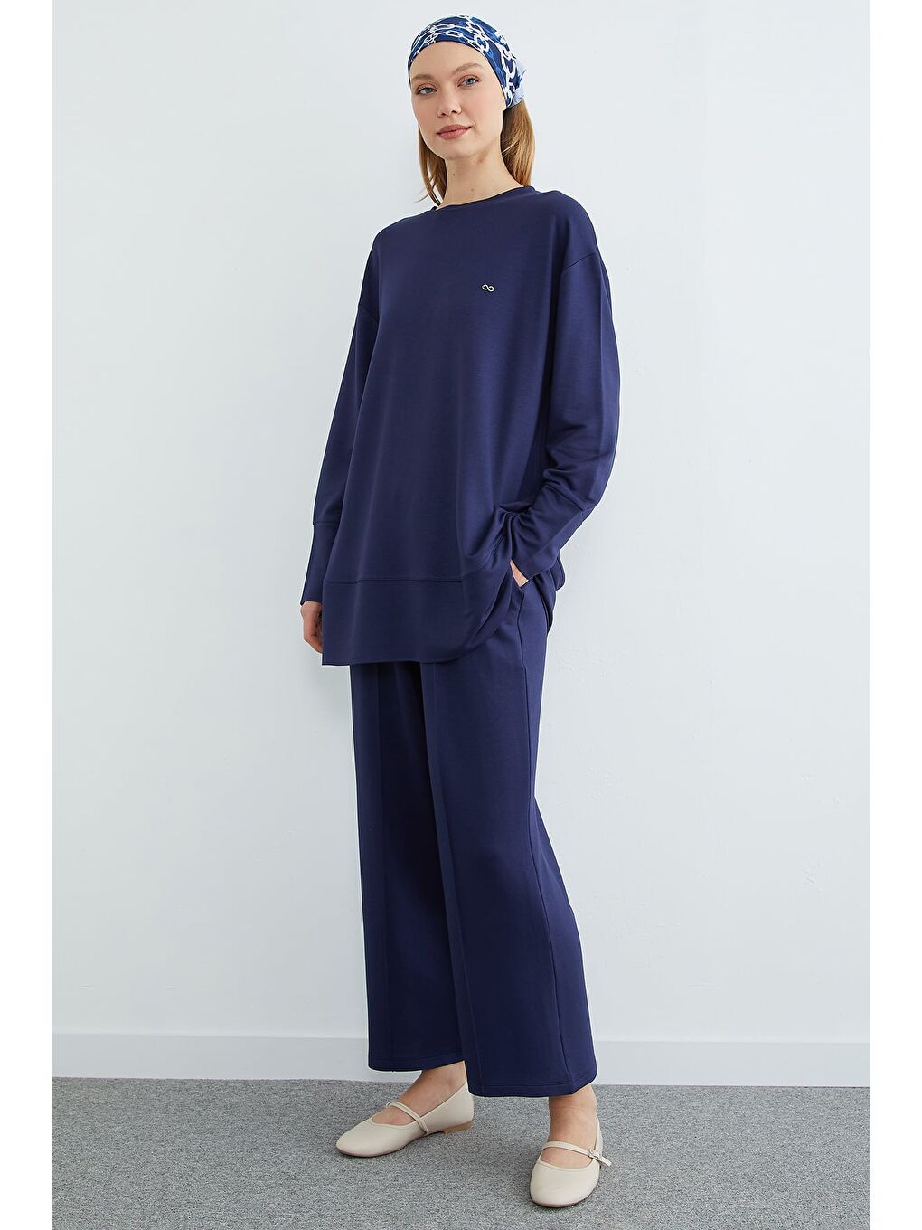 Lacivert Fullamodest Büyük Beden Çimalı Modal 2 Li Takım-4