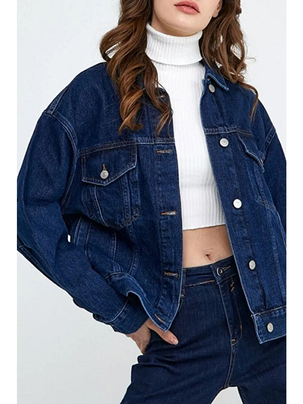 Cepli Kısa Jean Ceket Koyu Mavi   26574