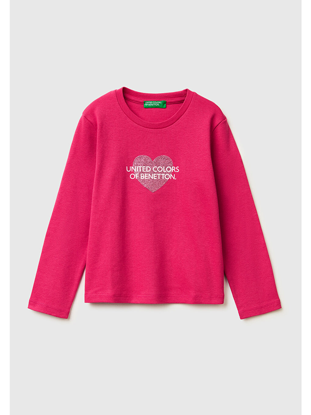 Kız Çocuk Koyu Pembe Simli Renkli Grafik Baskılı Yuvarlak Yaka Uzun Kollu T-Shirt