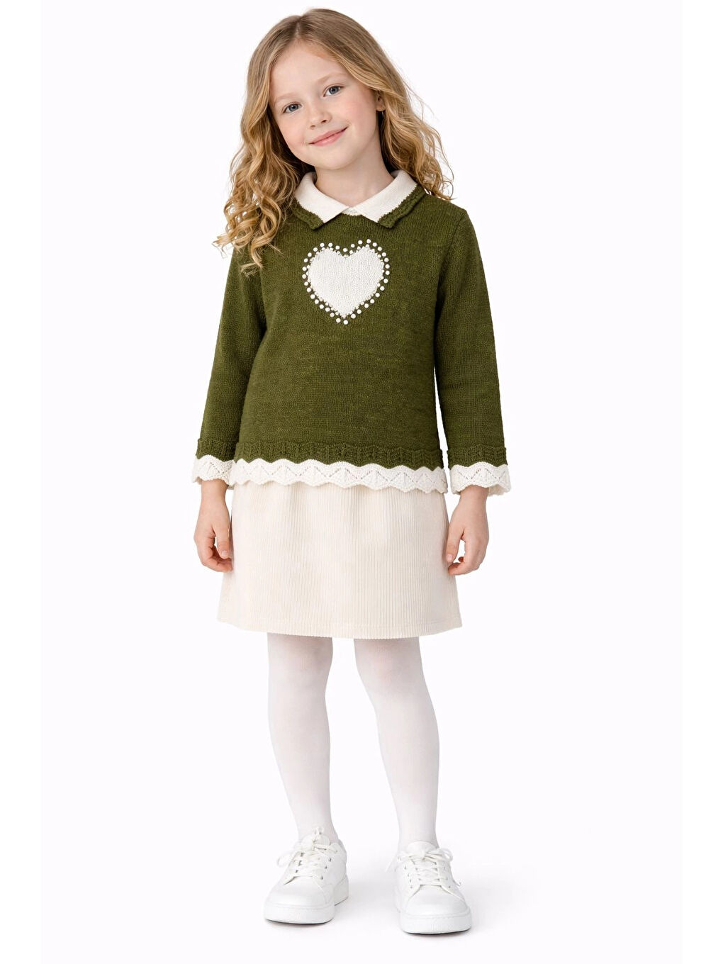 Yeşil İnci İşlemeli Kız Çocuk Kazak 4098