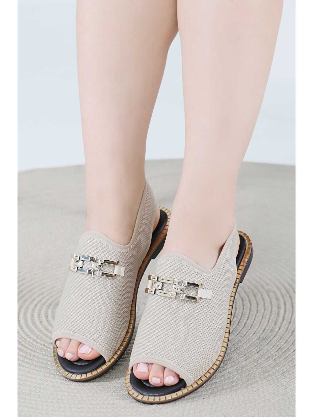 Bej Kadın Vizon Tokalı Sandalet - 27443-3