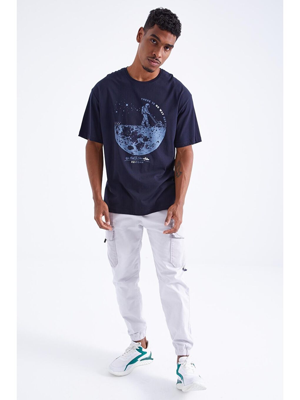 TOMMYLIFE Lacivert Baskılı O Yaka Erkek Oversize T-Shirt - 88098 - 1