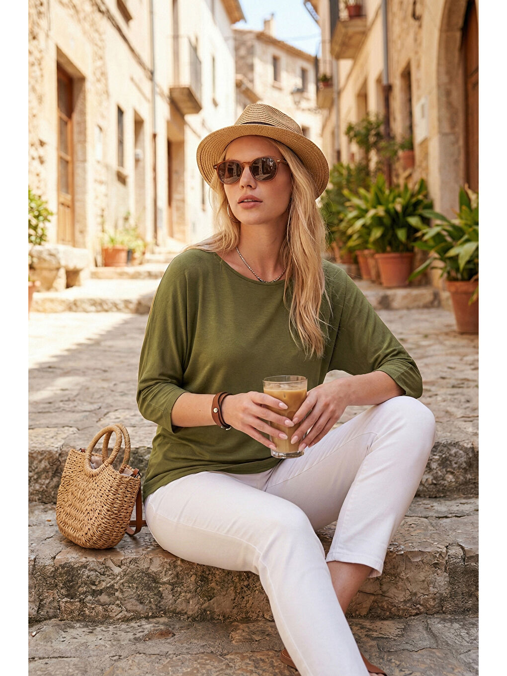 Yeşil Bisiklet Yaka Truvakar Kol Kadın Bluz 5861416Y-1