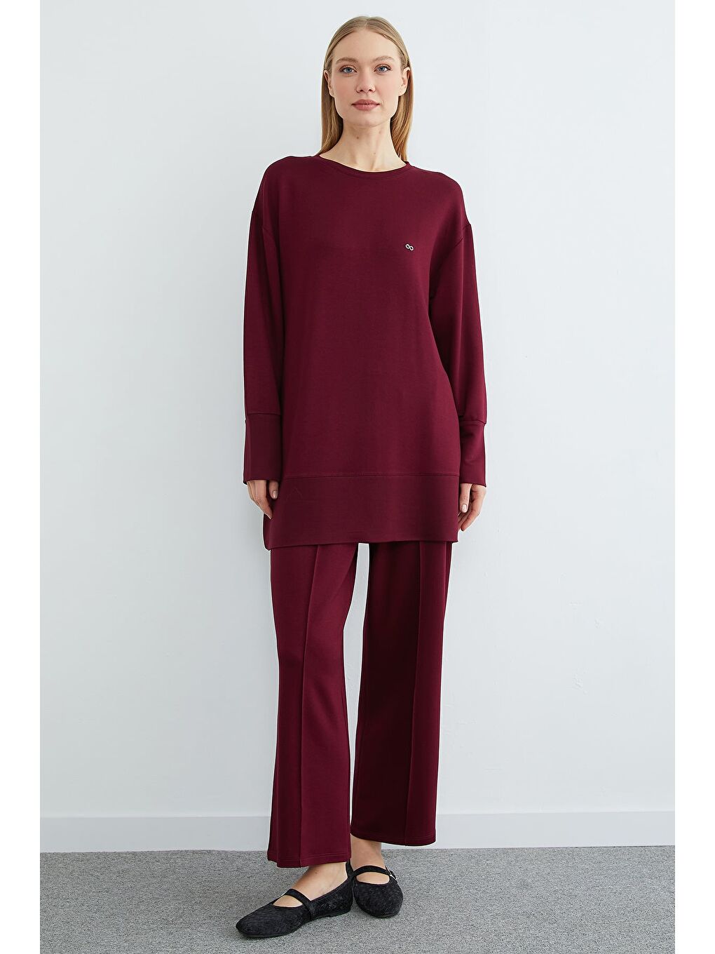 Bordo Fullamodest Büyük Beden Çimalı Modal 2 Li Takım