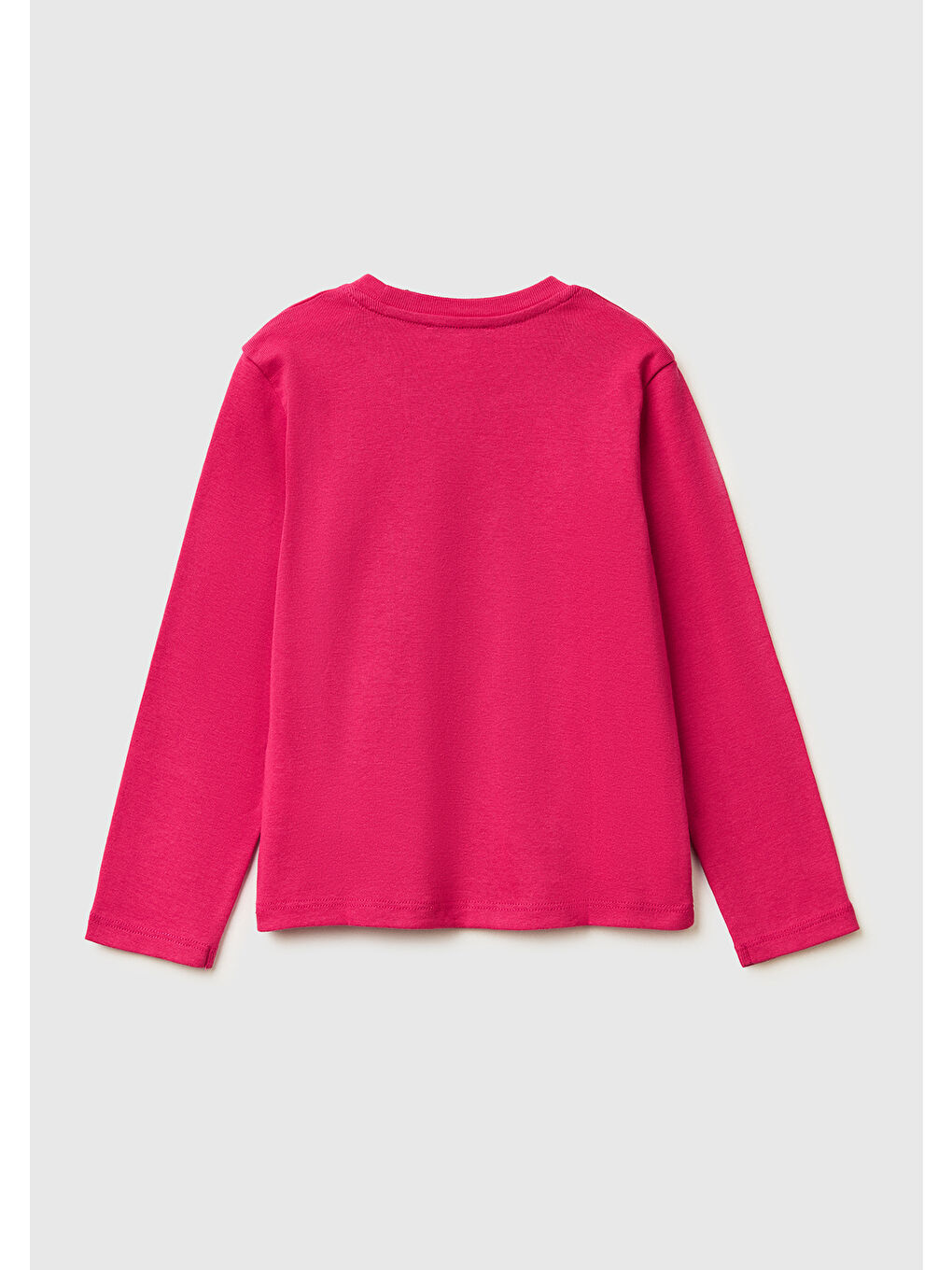 Kız Çocuk Koyu Pembe Simli Renkli Grafik Baskılı Yuvarlak Yaka Uzun Kollu T-Shirt-1