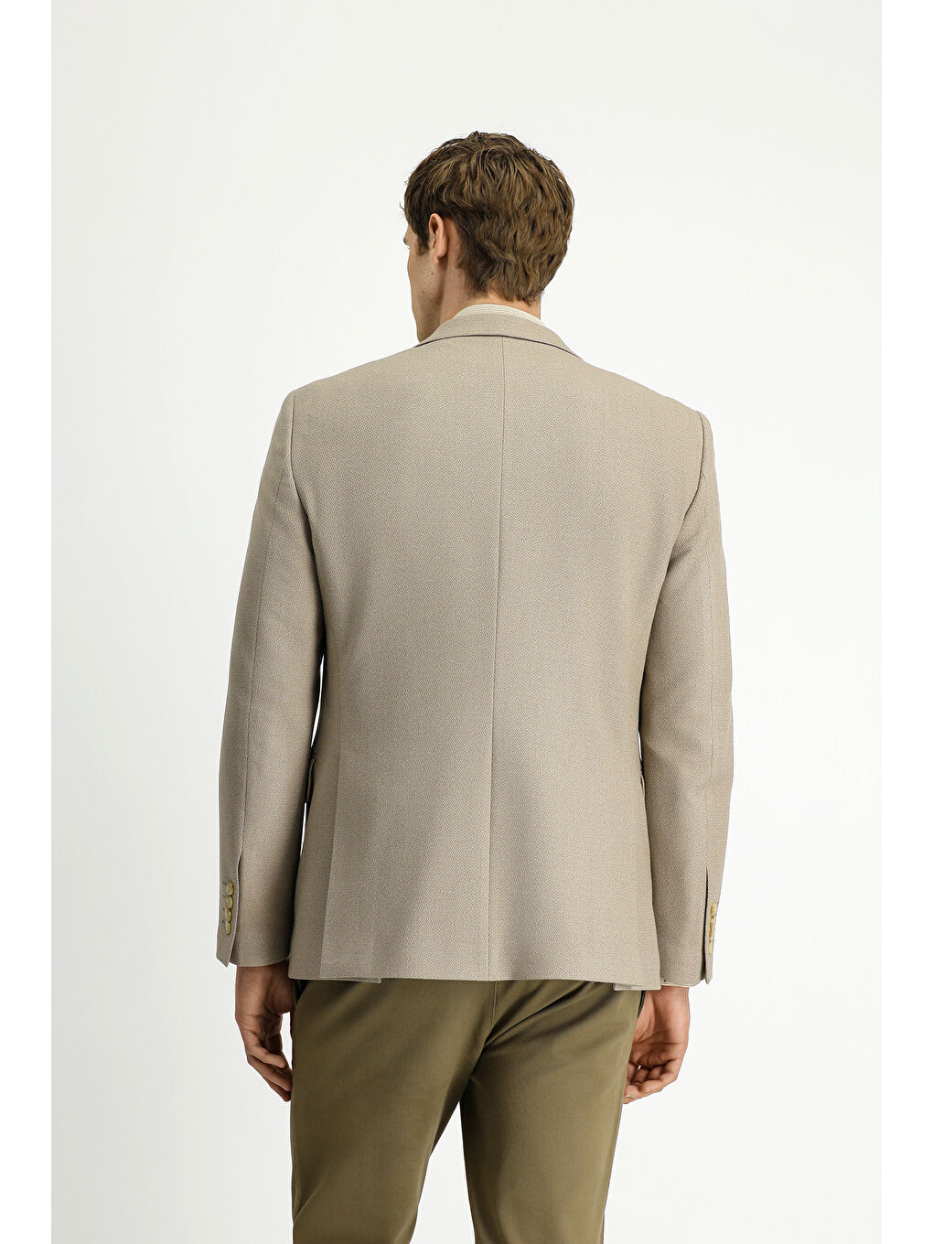 Bej Regular Fit Elastanlı Klasik Desenli Ceket-4