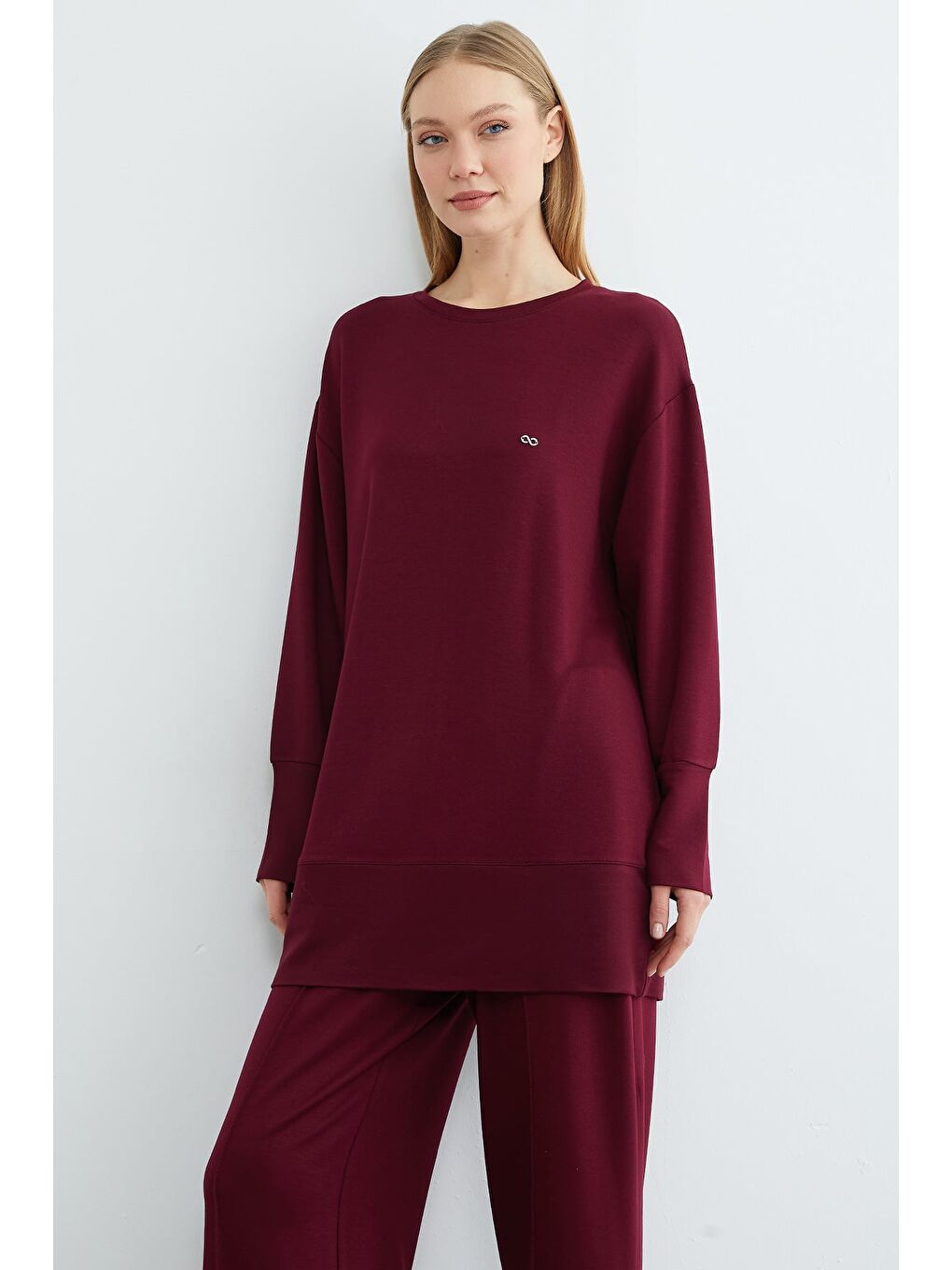 Bordo Fullamodest Büyük Beden Çimalı Modal 2 Li Takım-1