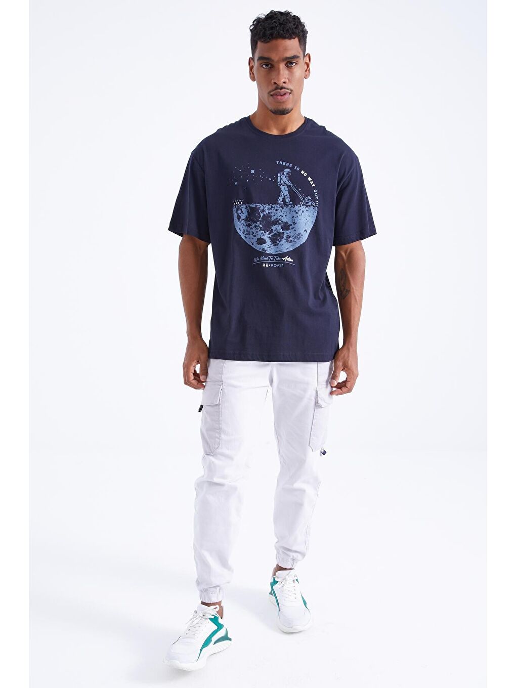 TOMMYLIFE Lacivert Baskılı O Yaka Erkek Oversize T-Shirt - 88098 - 3