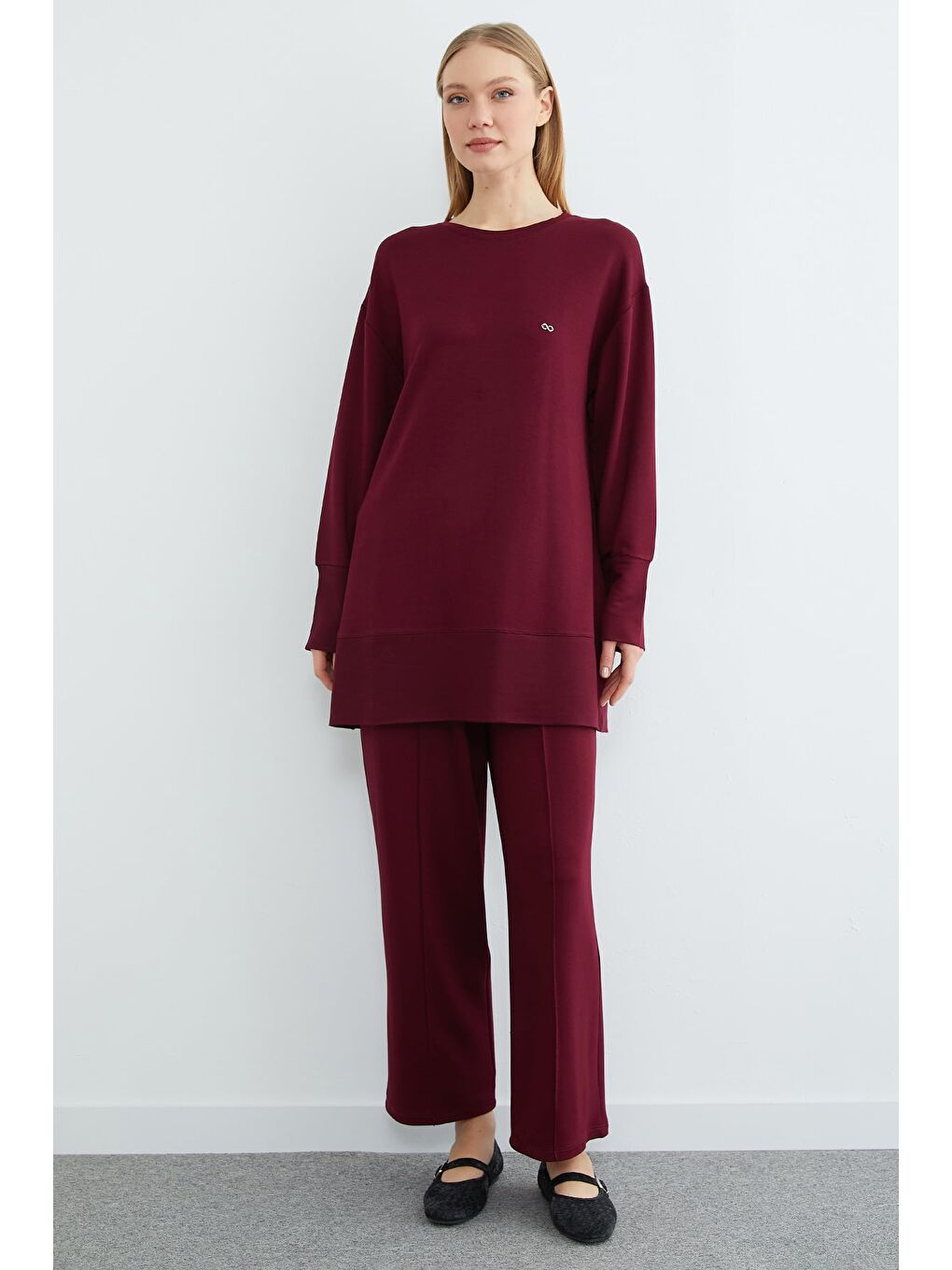 Bordo Fullamodest Büyük Beden Çimalı Modal 2 Li Takım-2