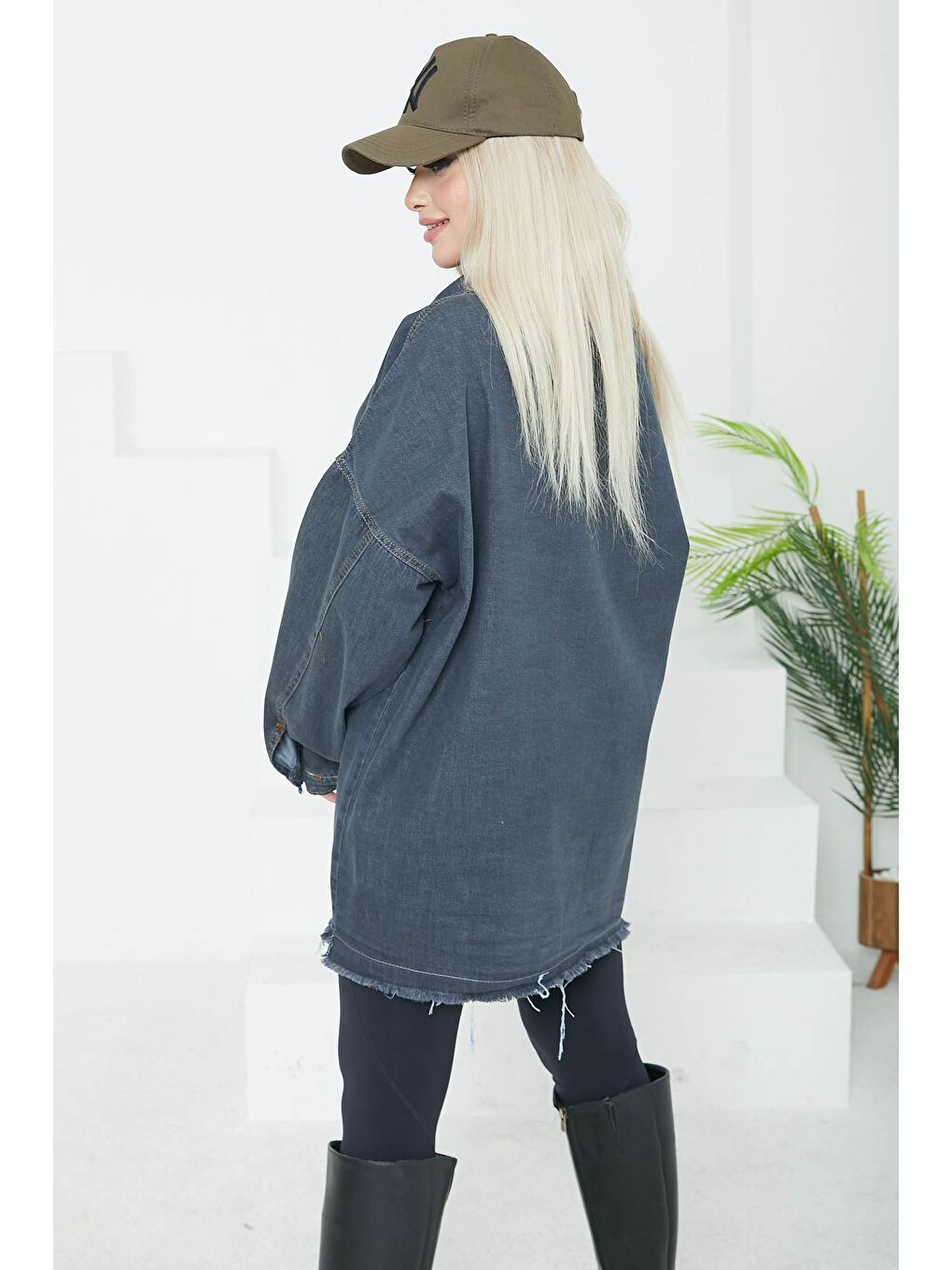 Kadın Çift Cepli Püskül Detay Jean Ceket Antrasit   26576-5