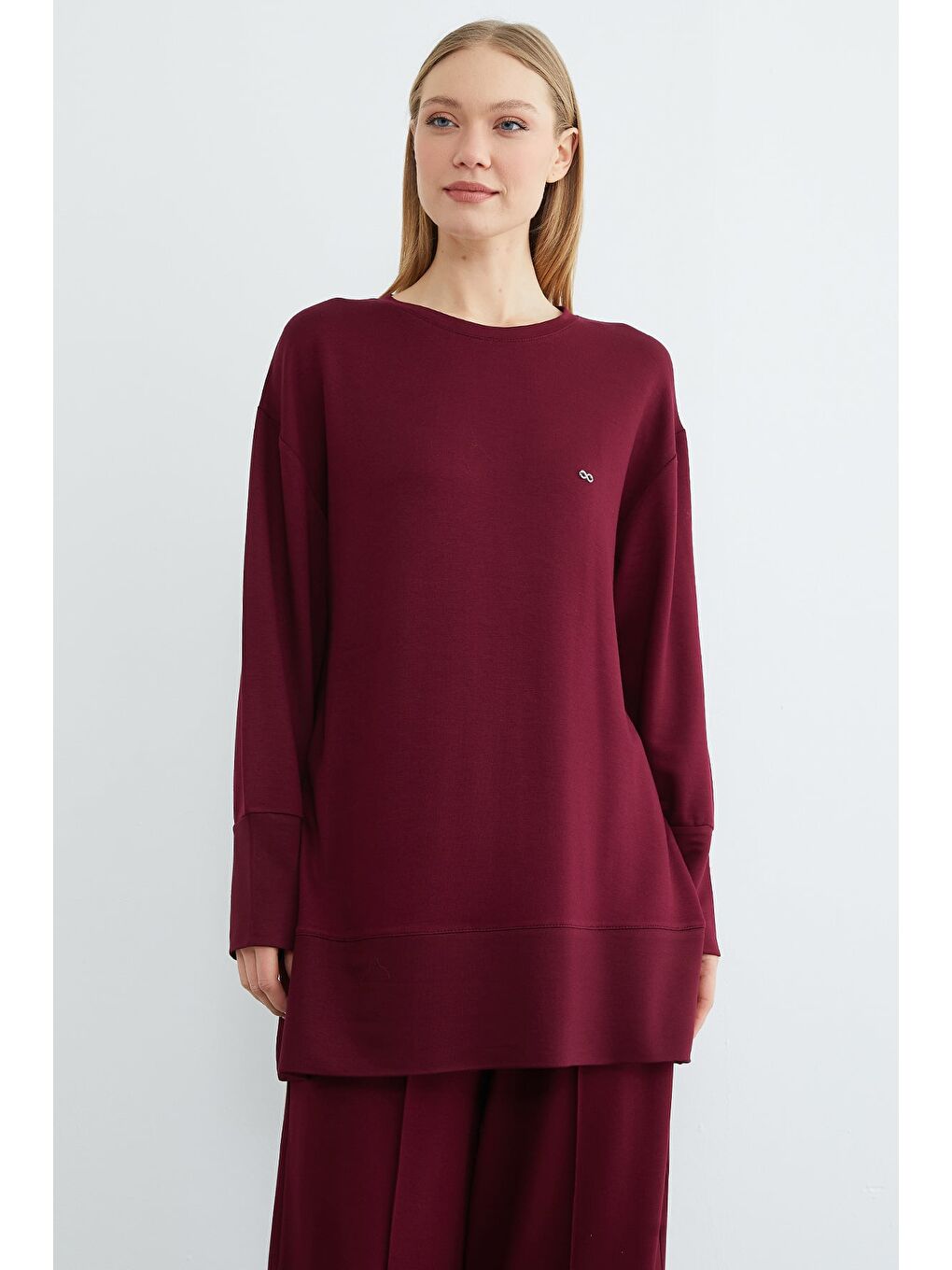 Bordo Fullamodest Büyük Beden Çimalı Modal 2 Li Takım-3