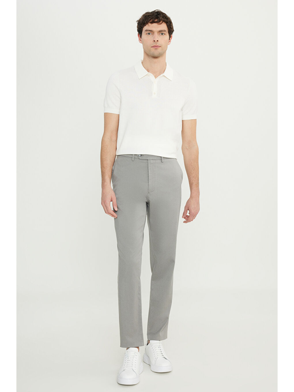 Erkek Açık Bej Pamuklu Slim Fit Dar Kesim Yan Cep Esnek Casual Pantolon-4