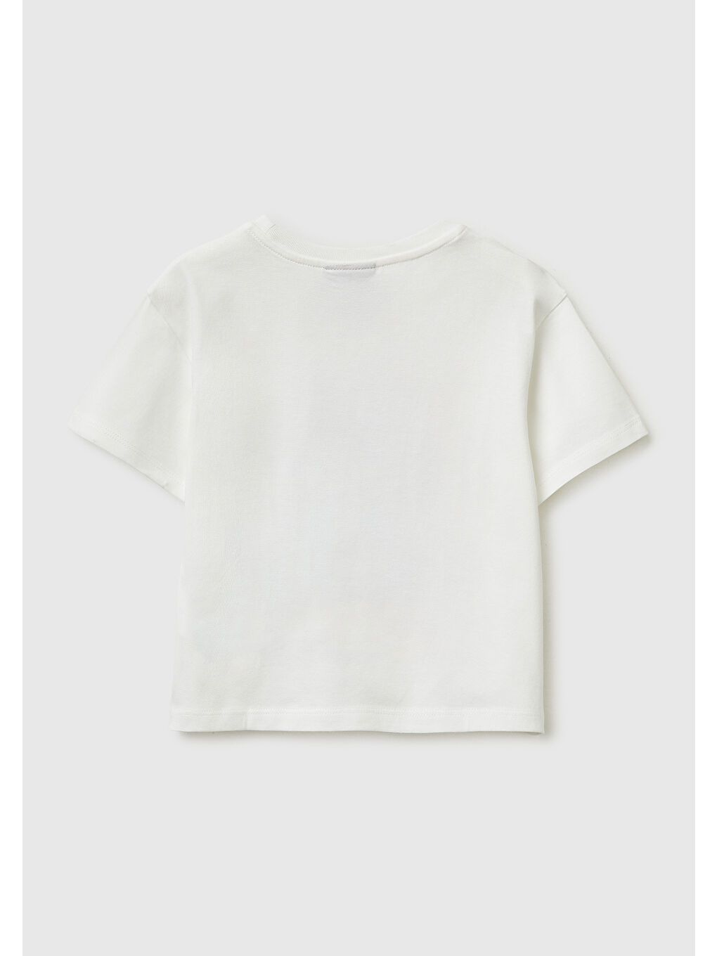 Kız Çocuk Beyaz Baskılı Yama Detaylı Etek Ucu Logo Detaylı T-Shirt-1
