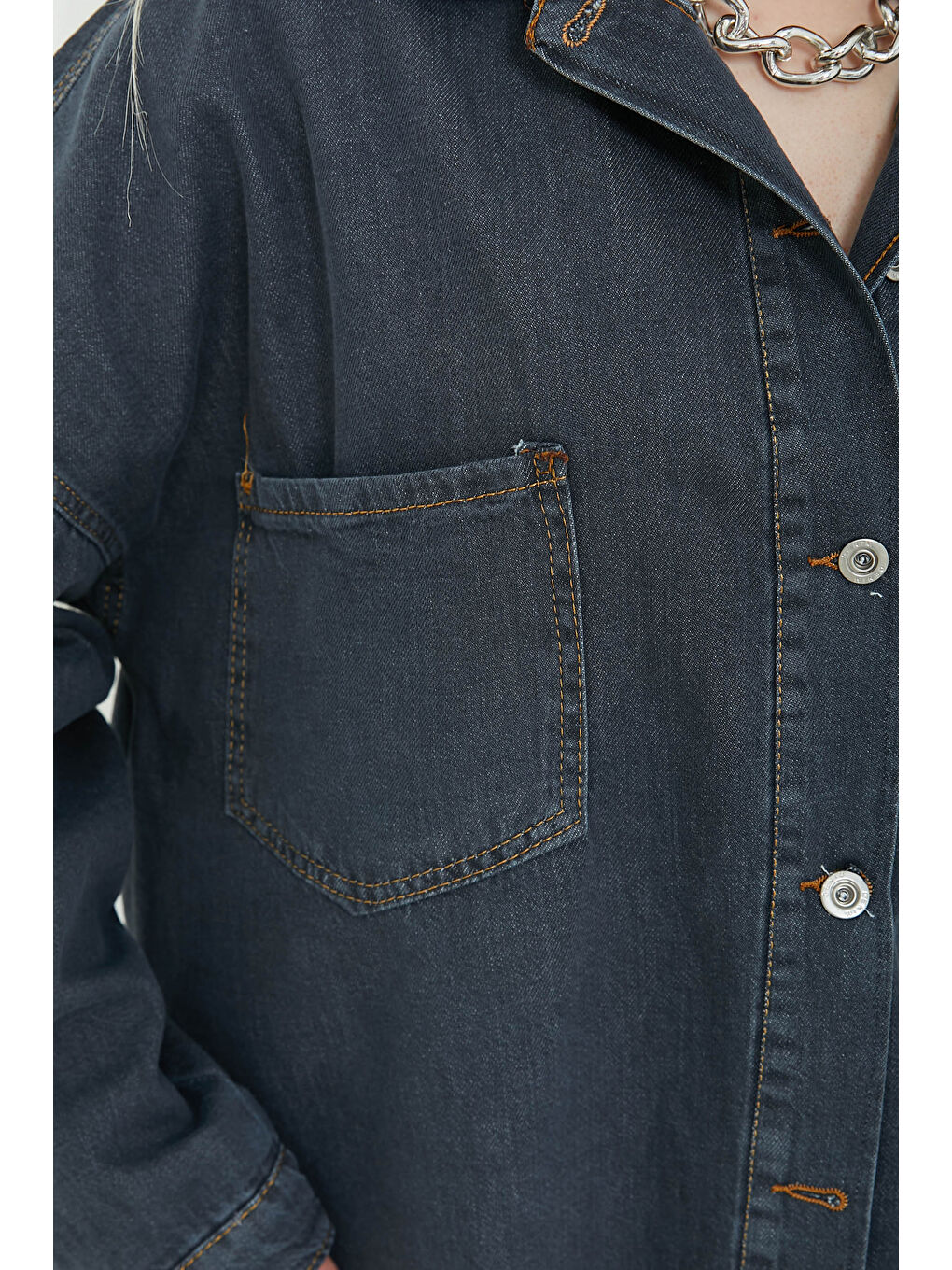 Kadın Çift Cepli Püskül Detay Jean Ceket Antrasit   26576-6