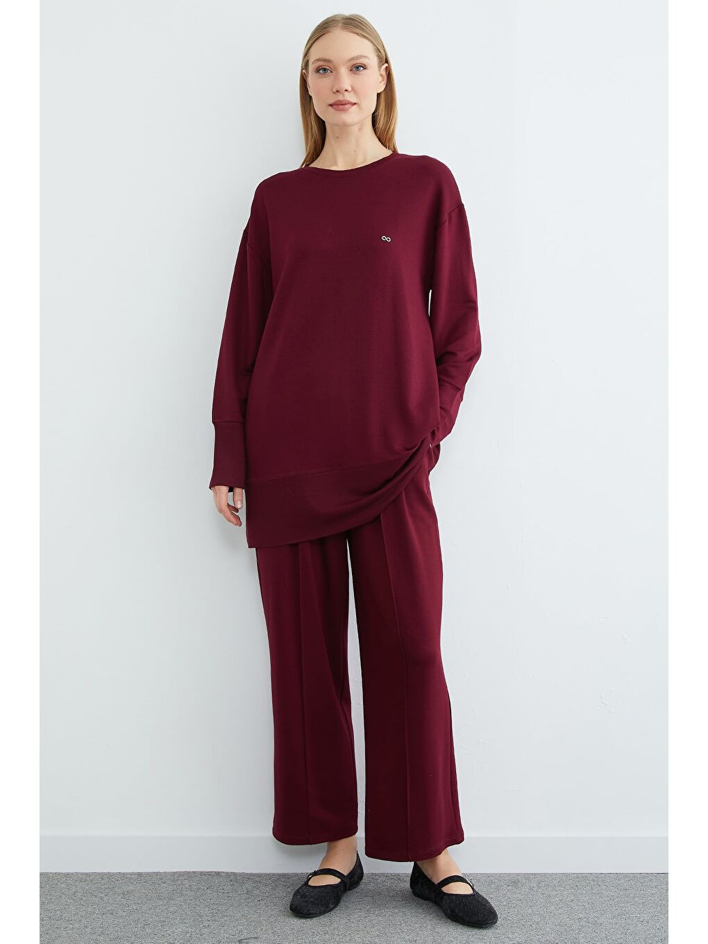 Bordo Fullamodest Büyük Beden Çimalı Modal 2 Li Takım-4