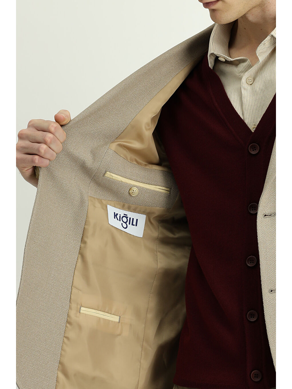 Bej Regular Fit Elastanlı Klasik Desenli Ceket-5