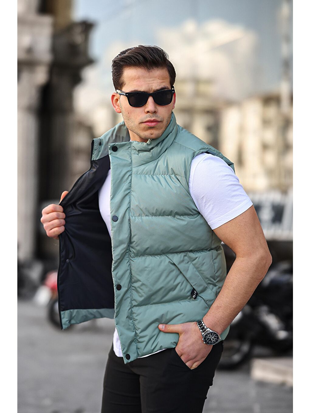 Turkuaz Gizli Cep Kapaklı Şişme Yelek Paris