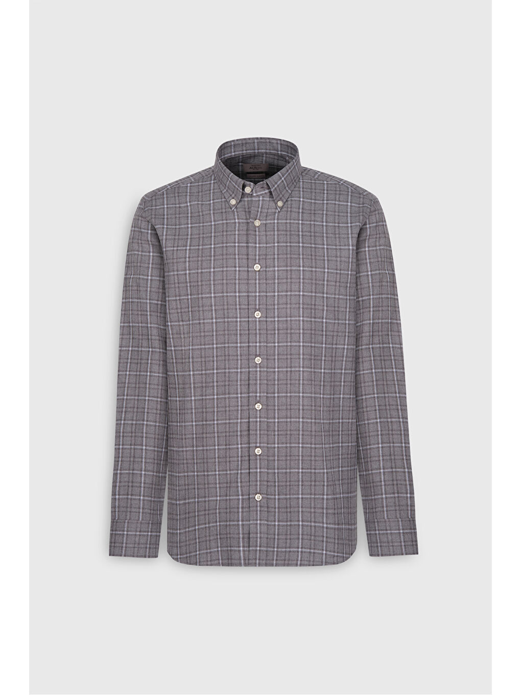 Erkek Antrasit-Gri %100 Pamuk Slim Fit Dar Kesim Düğmeli Yaka Kareli Flanel Gömlek-7