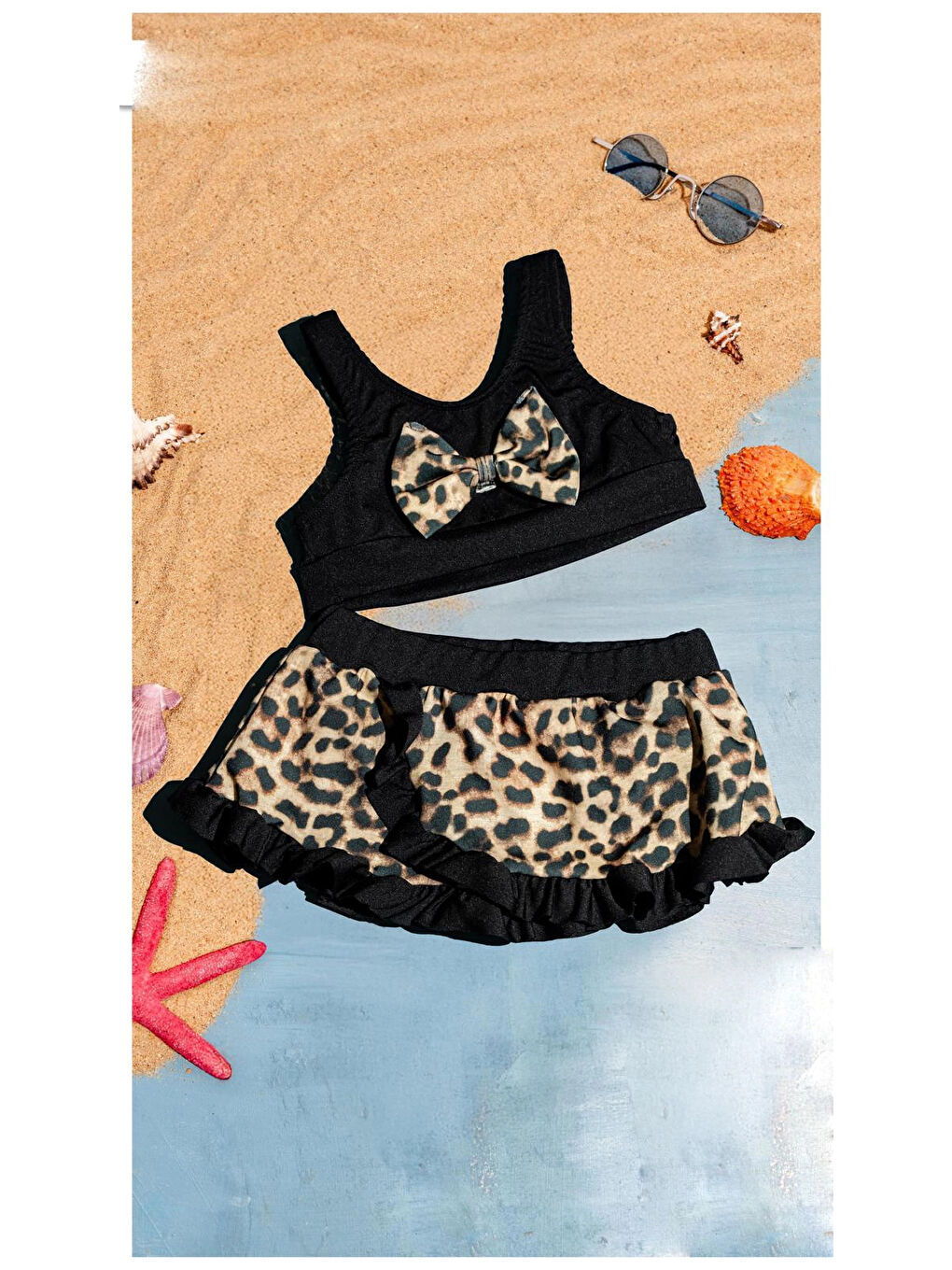 Karışık Leopar Desenli Kız Çocuk Bikini 5052