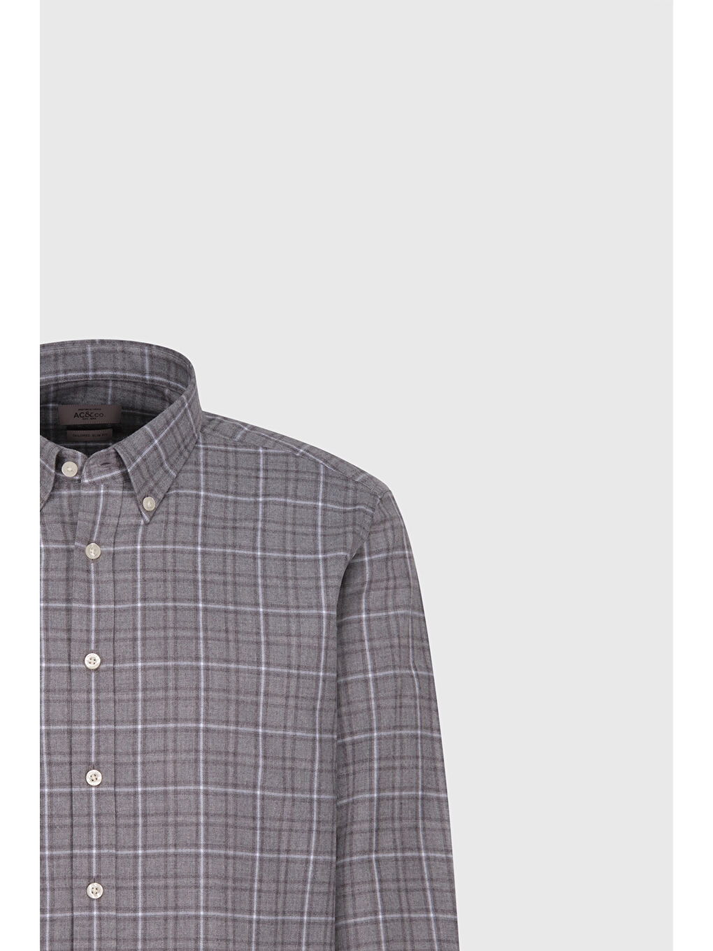 Erkek Antrasit-Gri %100 Pamuk Slim Fit Dar Kesim Düğmeli Yaka Kareli Flanel Gömlek-8