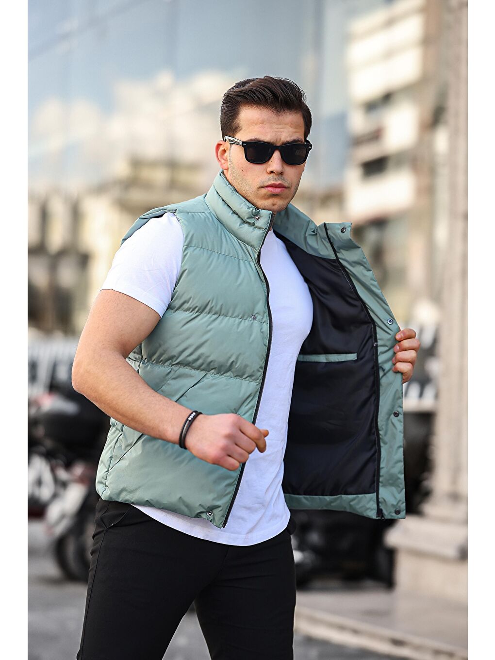 Turkuaz Gizli Cep Kapaklı Şişme Yelek Paris-1