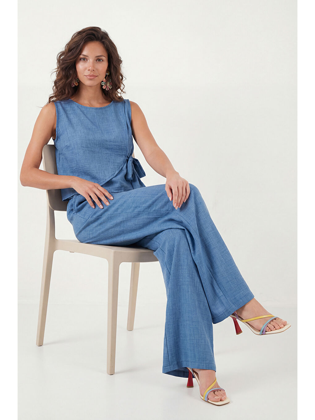 Mavi Regular Fit Bağlama Detaylı Bisiklet Yaka Kadın Takım 5866466-4