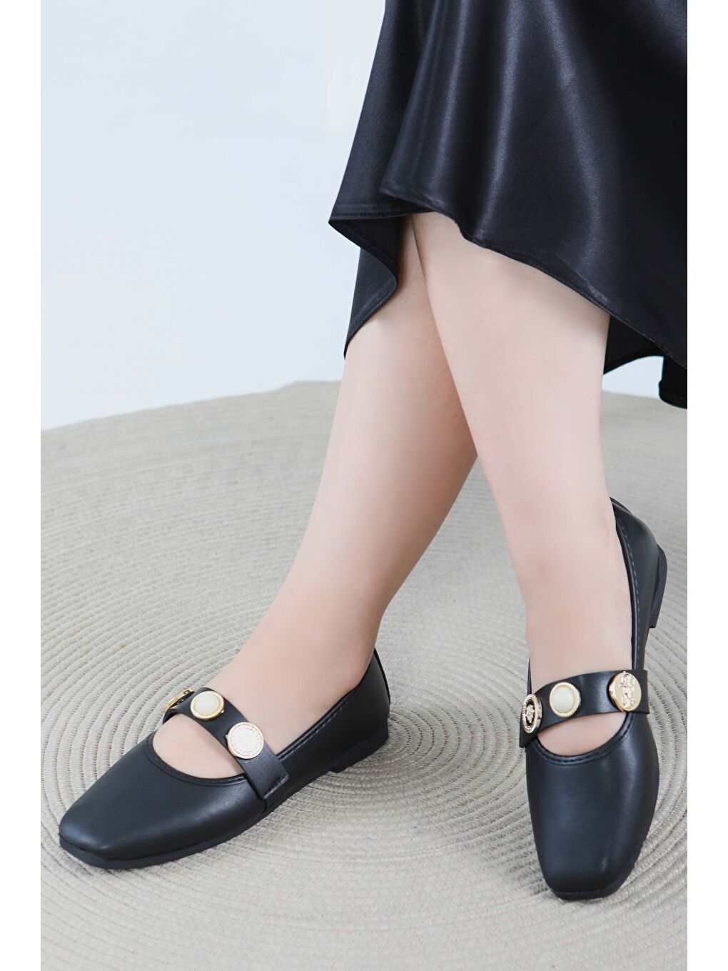 Kadın Siyah İncili Babet Ayakkabı - 27473