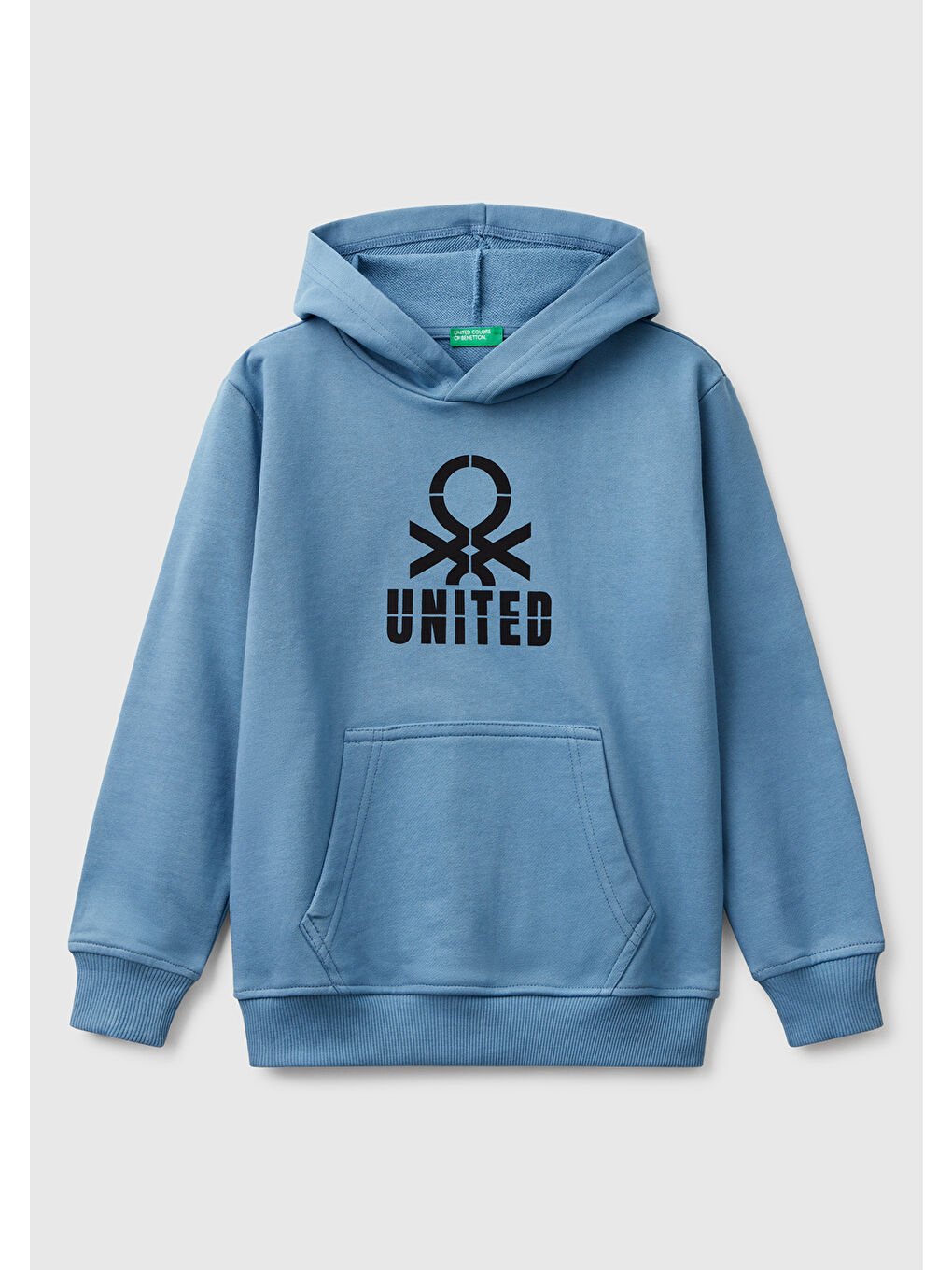 Erkek Çocuk Havacı Mavi Benetton Logolu Kanguru Cepli Kapüşonlu Sweatshirt