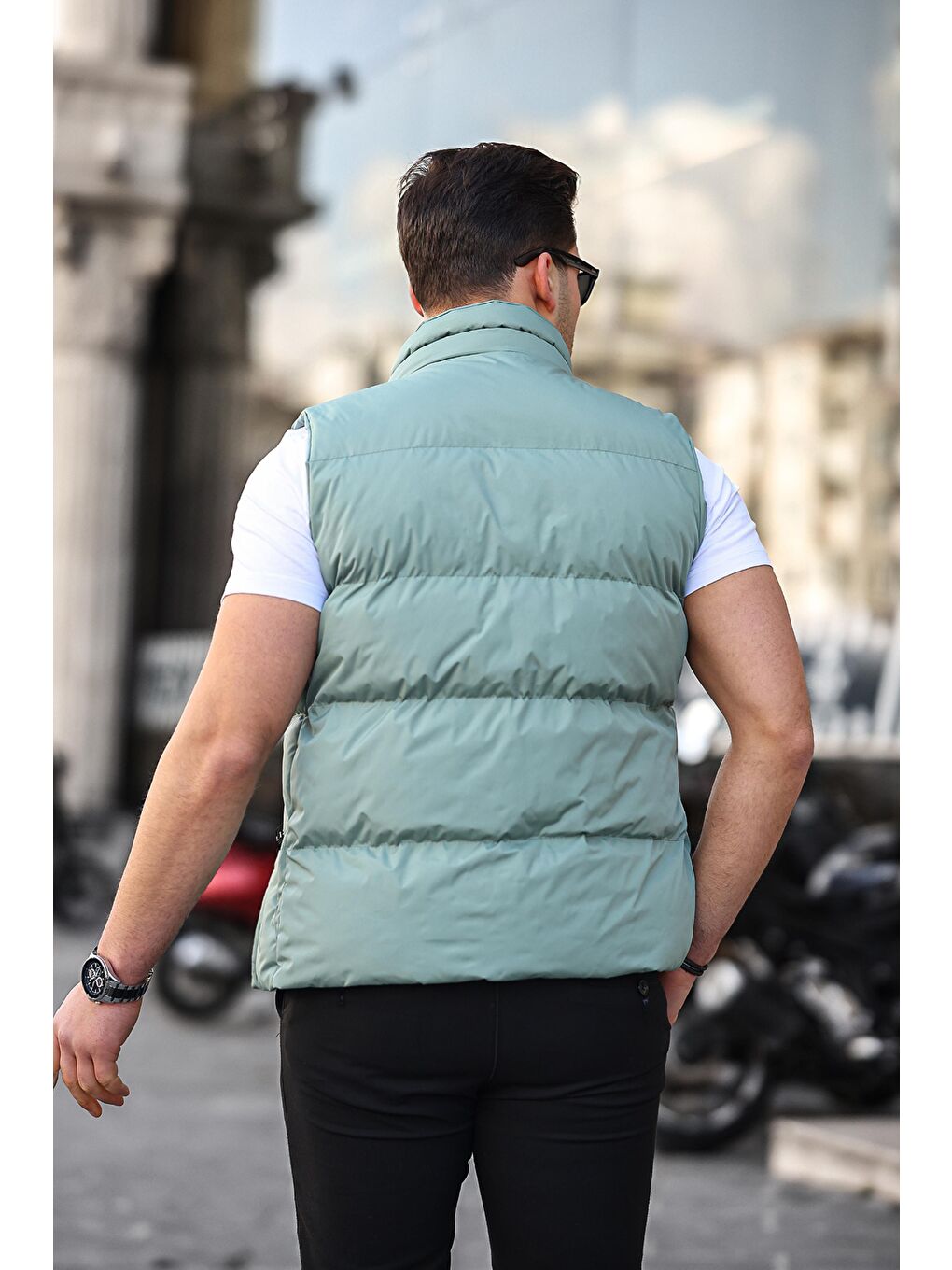 Turkuaz Gizli Cep Kapaklı Şişme Yelek Paris-2