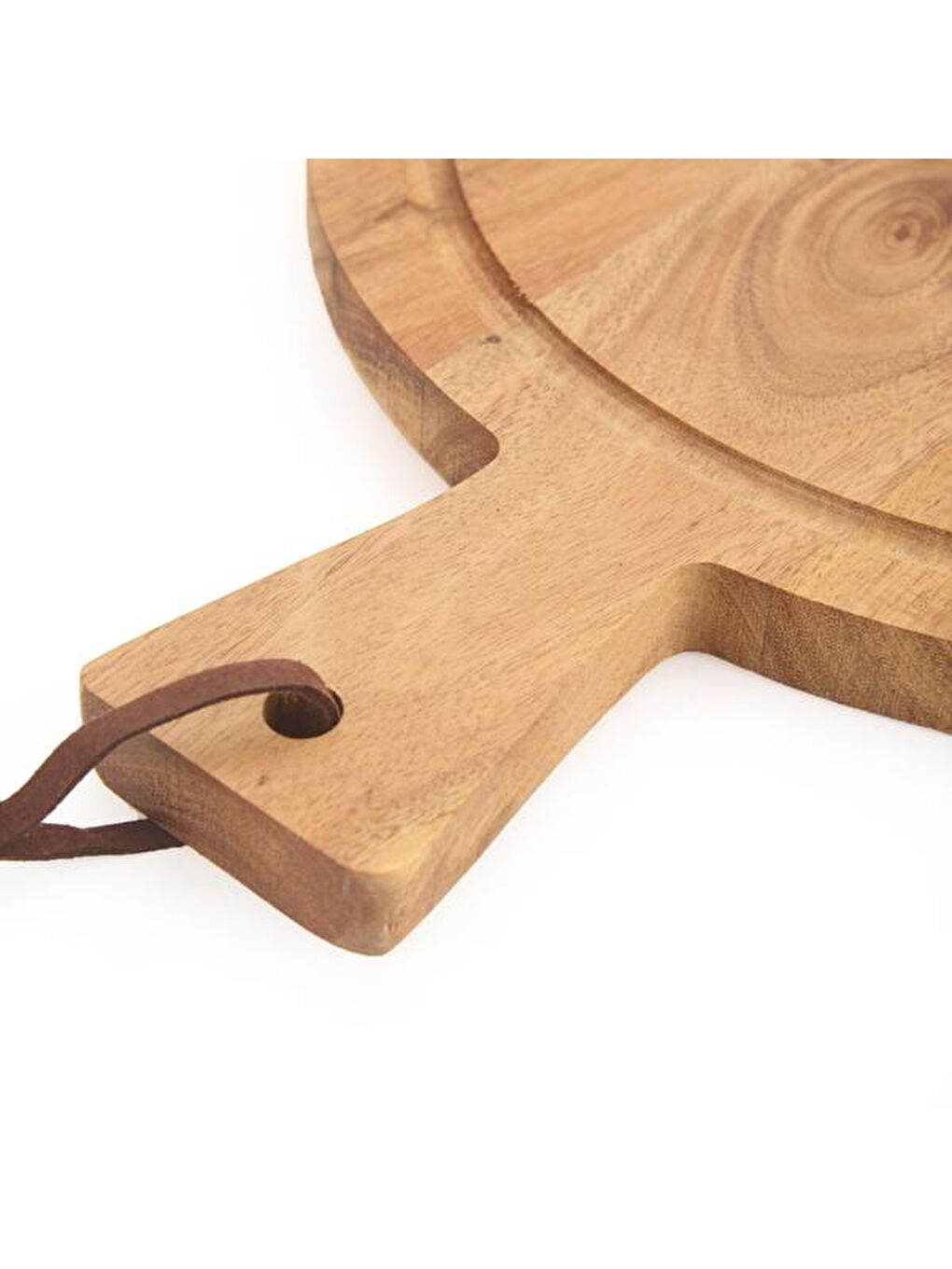 Akasya Yuvarlak Kesme Tahtası - Kahverengi - 32x25x1,5 cm-1