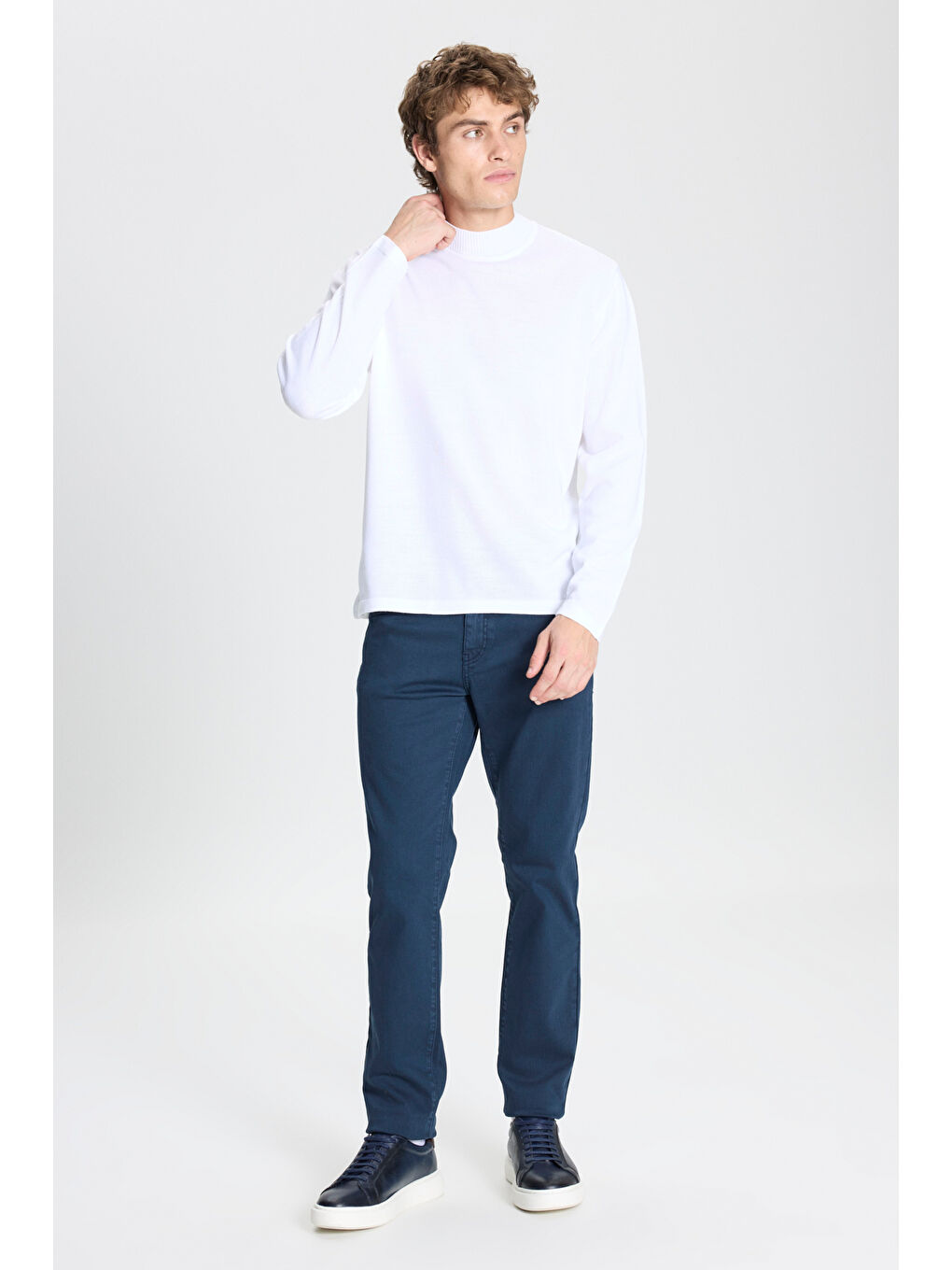 Erkek Ekru Tüylenme Yapmayan Anti-Pilling Standart Fit Yarım Balıkçı Yaka Triko Kazak-1