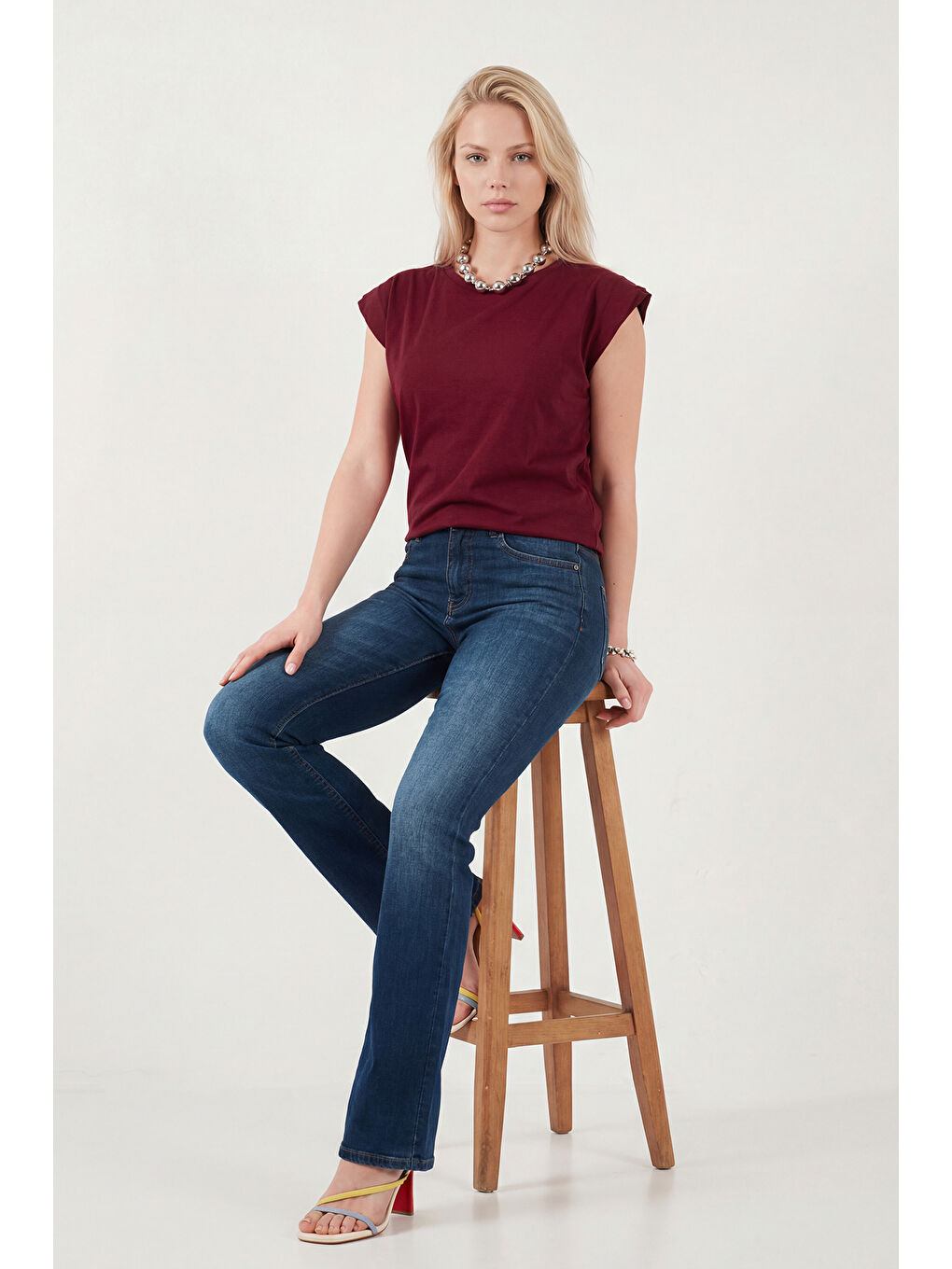 Bordo % 100 Pamuklu Bisiklet Yaka Kolsuz Kadın T Shirt 5864019-4