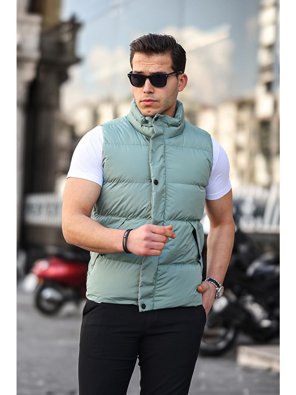 Turkuaz Gizli Cep Kapaklı Şişme Yelek Paris-3