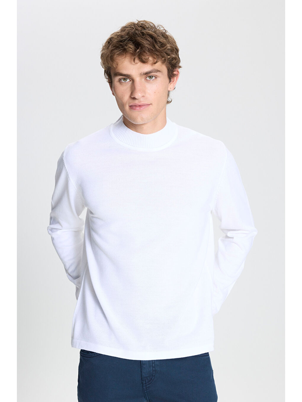 Erkek Ekru Tüylenme Yapmayan Anti-Pilling Standart Fit Yarım Balıkçı Yaka Triko Kazak-4