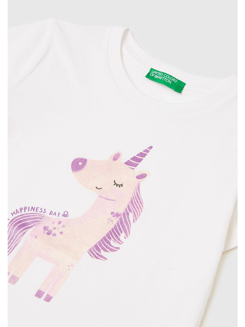 Kız Çocuk Beyaz Simli Su Bazlı Baskılı Bisiklet Yaka T-Shirt-2