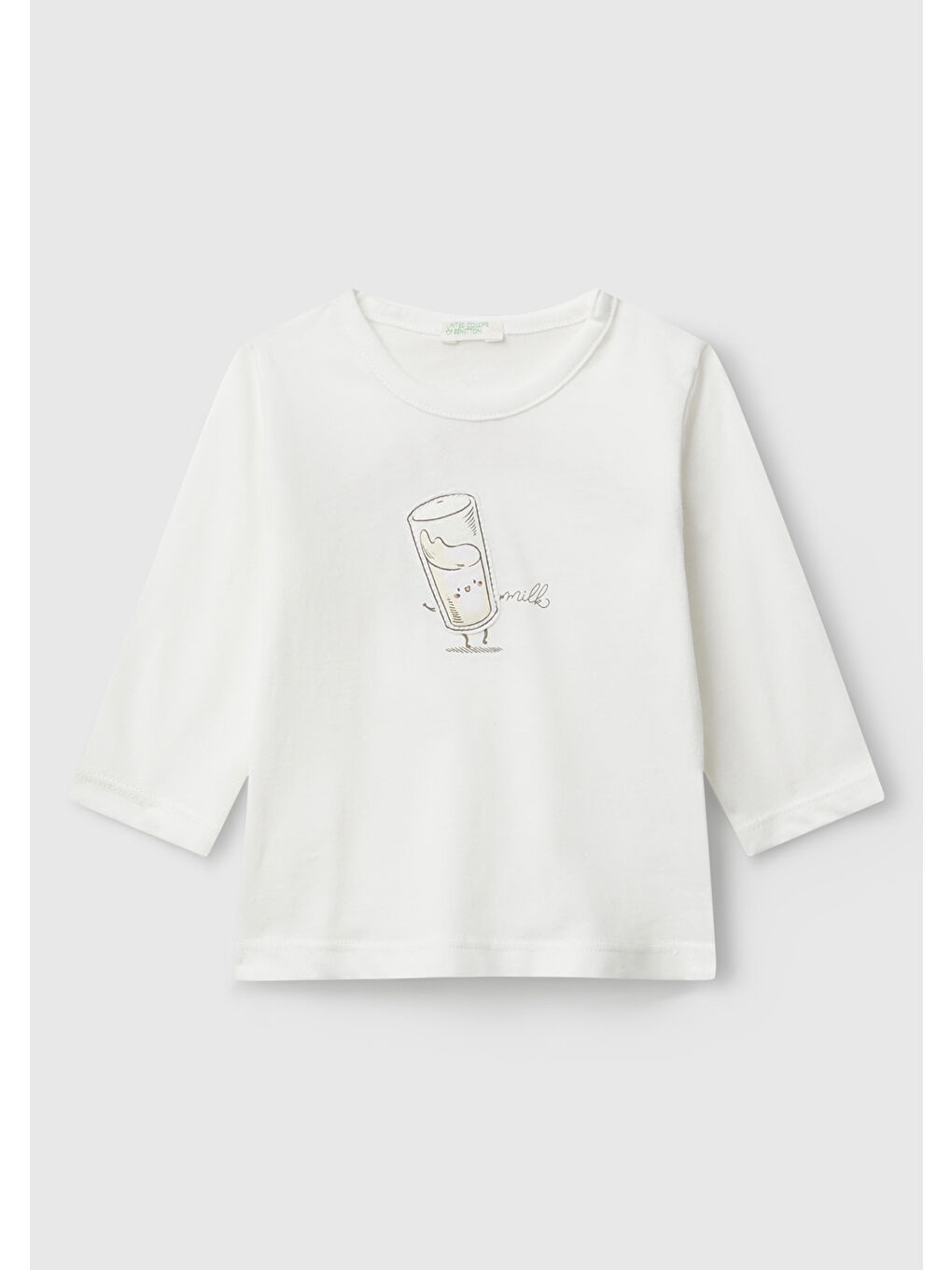 Bebek Ekru Önü ve Arkası Yama Baskılı Uzun Kollu T-shirt