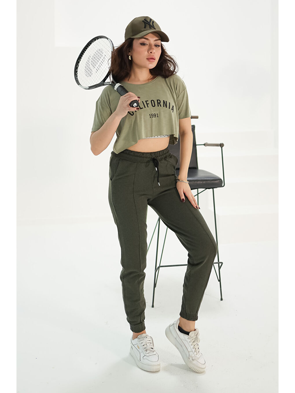 Armalı Paça Lastikli Eşofman Altı Haki - 26569