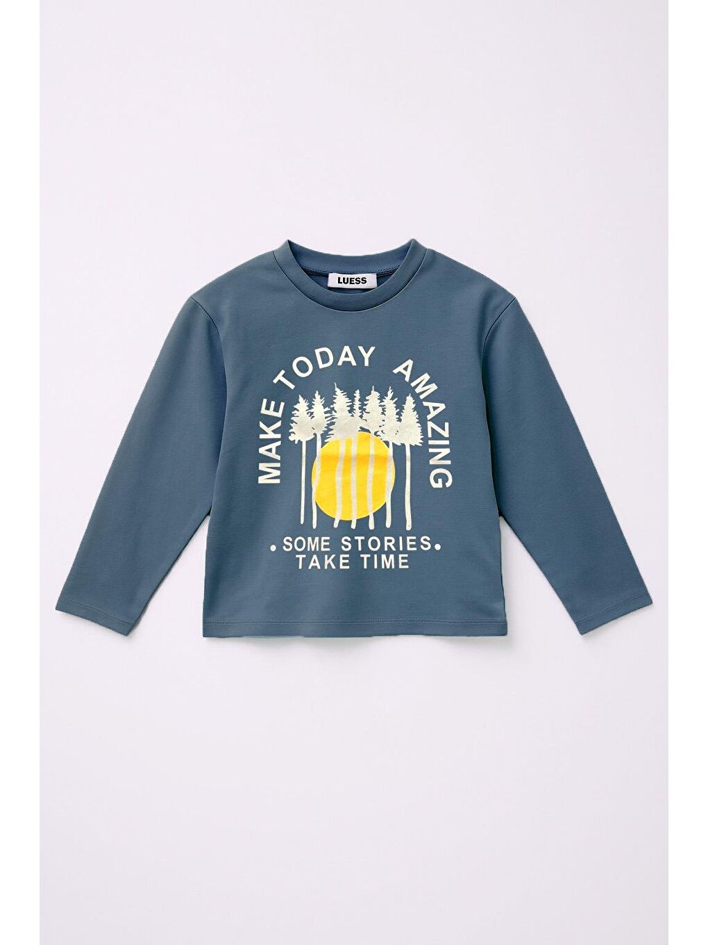 Erkek Çocuk %100 Pamuk Baskılı Uzun Kollu Tişört - Koyu Mavi (3-4 Yaş 8-9 Yaş)-1