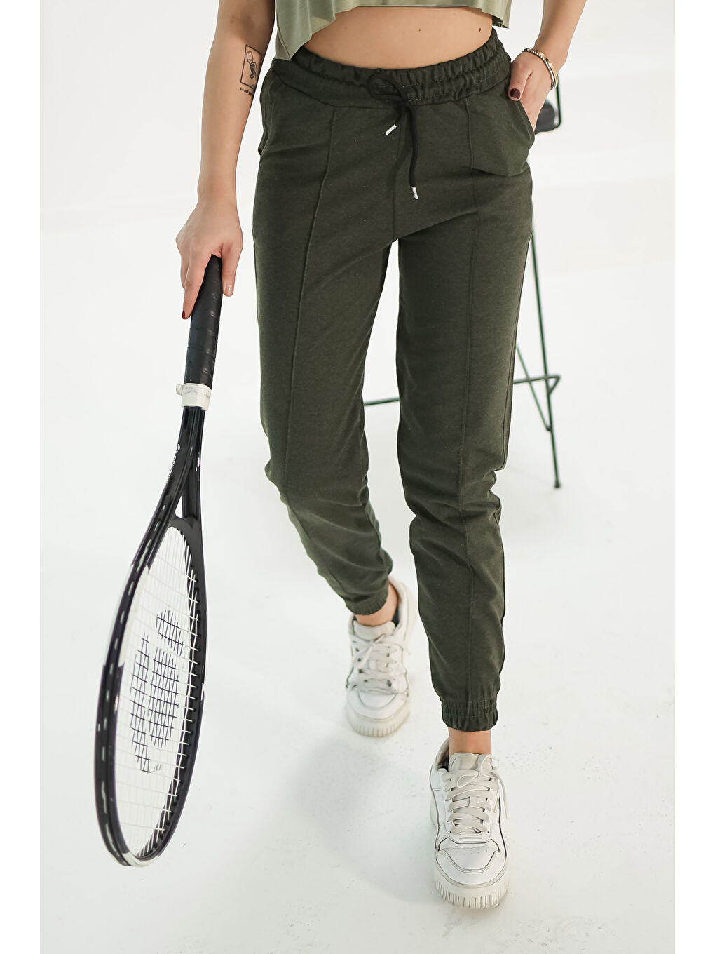 Armalı Paça Lastikli Eşofman Altı Haki - 26569-2