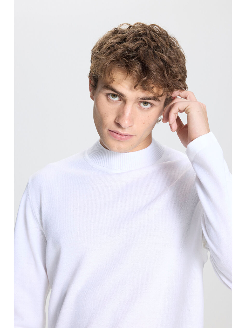 Erkek Ekru Tüylenme Yapmayan Anti-Pilling Standart Fit Yarım Balıkçı Yaka Triko Kazak-7