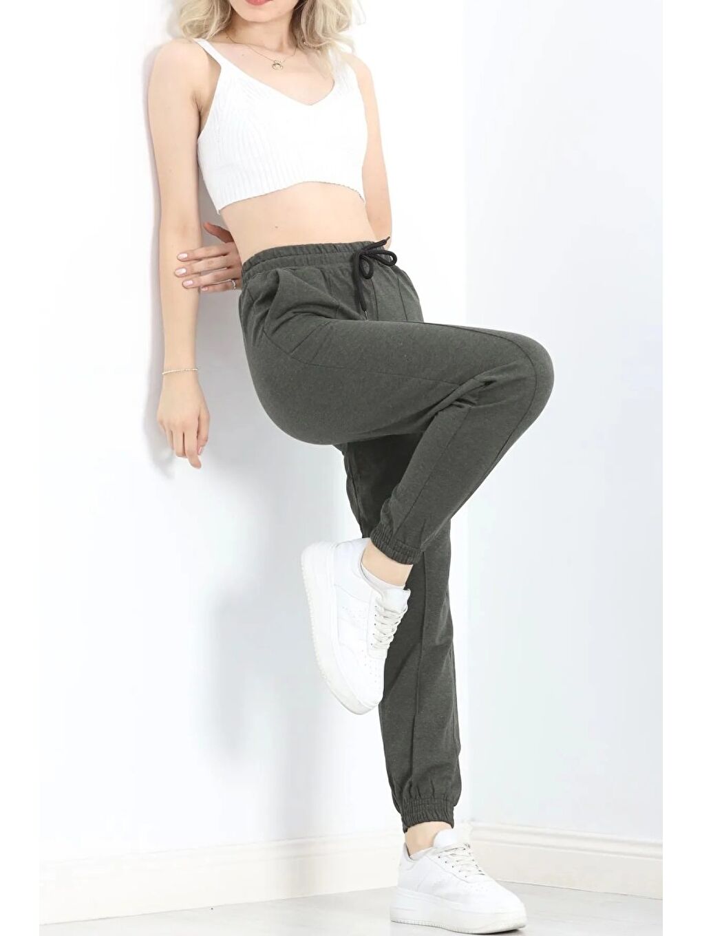 Armalı Paça Lastikli Eşofman Altı Haki - 26569-4