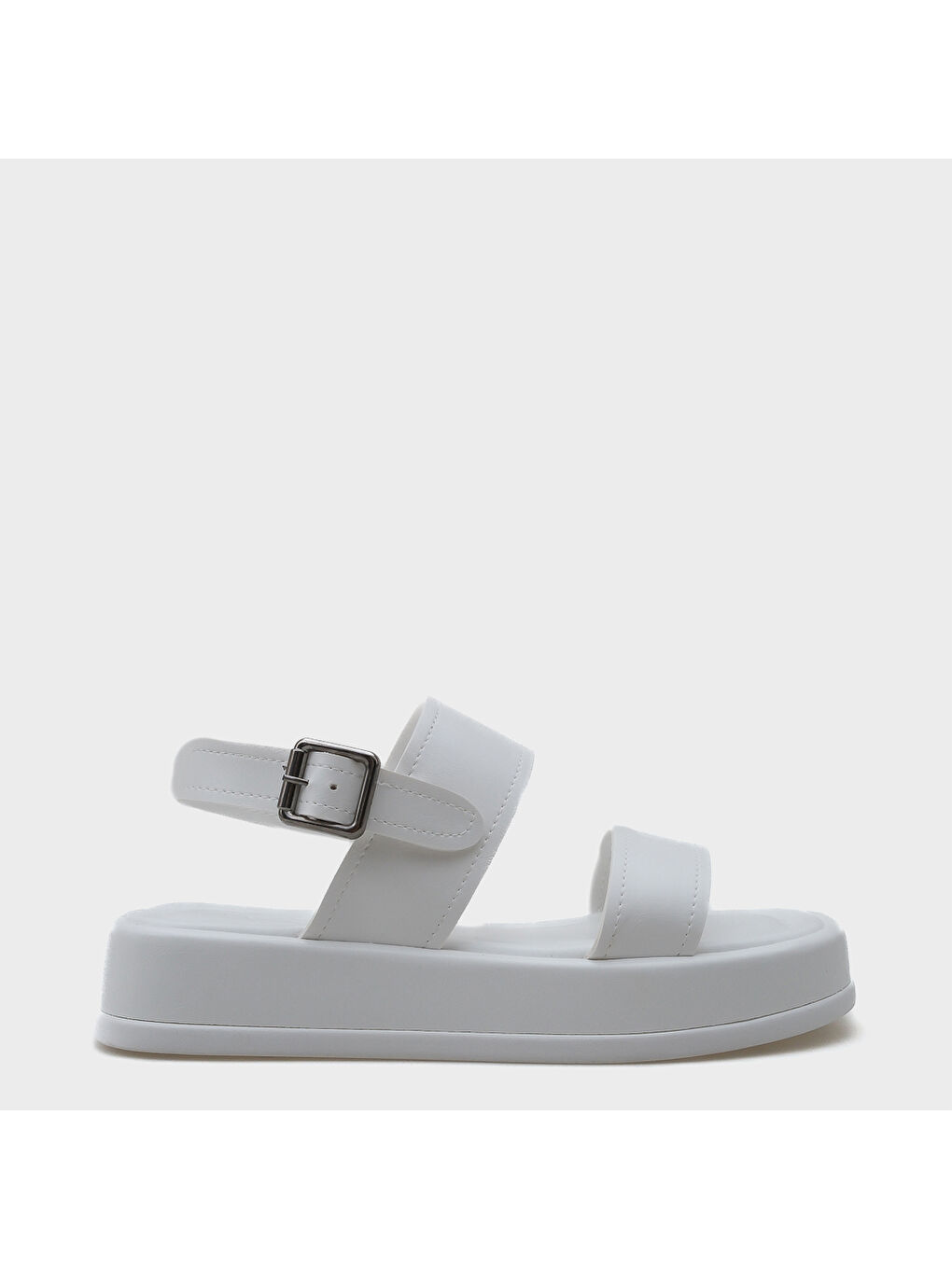 Beyaz Marris Tek Bantlı Dolgu Topuklu Konfor Kadın Sandalet