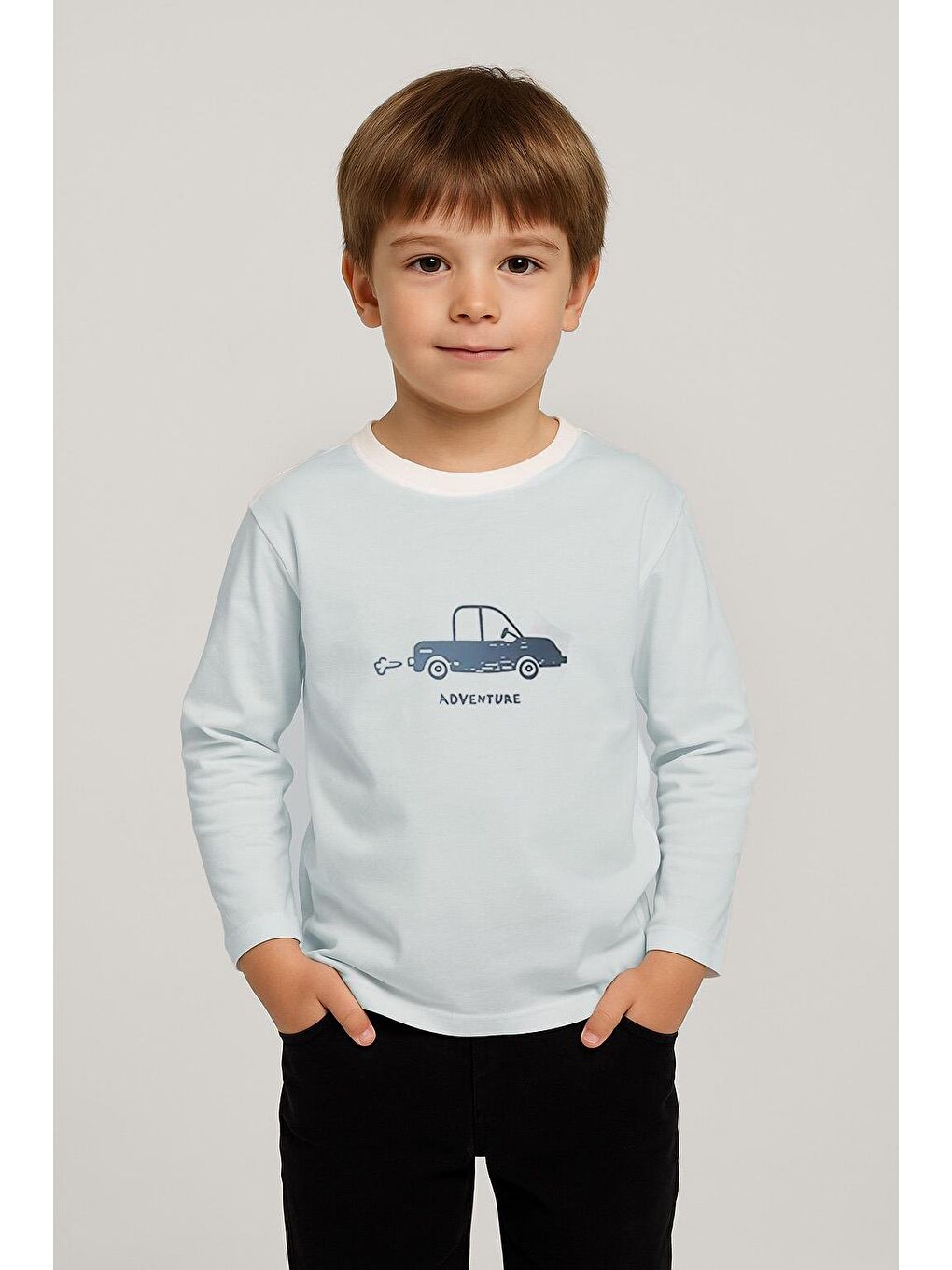 Erkek Çocuk %100 Pamuk Adventure Baskı  Uzun Kollu Tişört - Beyaz (3-4 Yaş 8-9 Yaş)