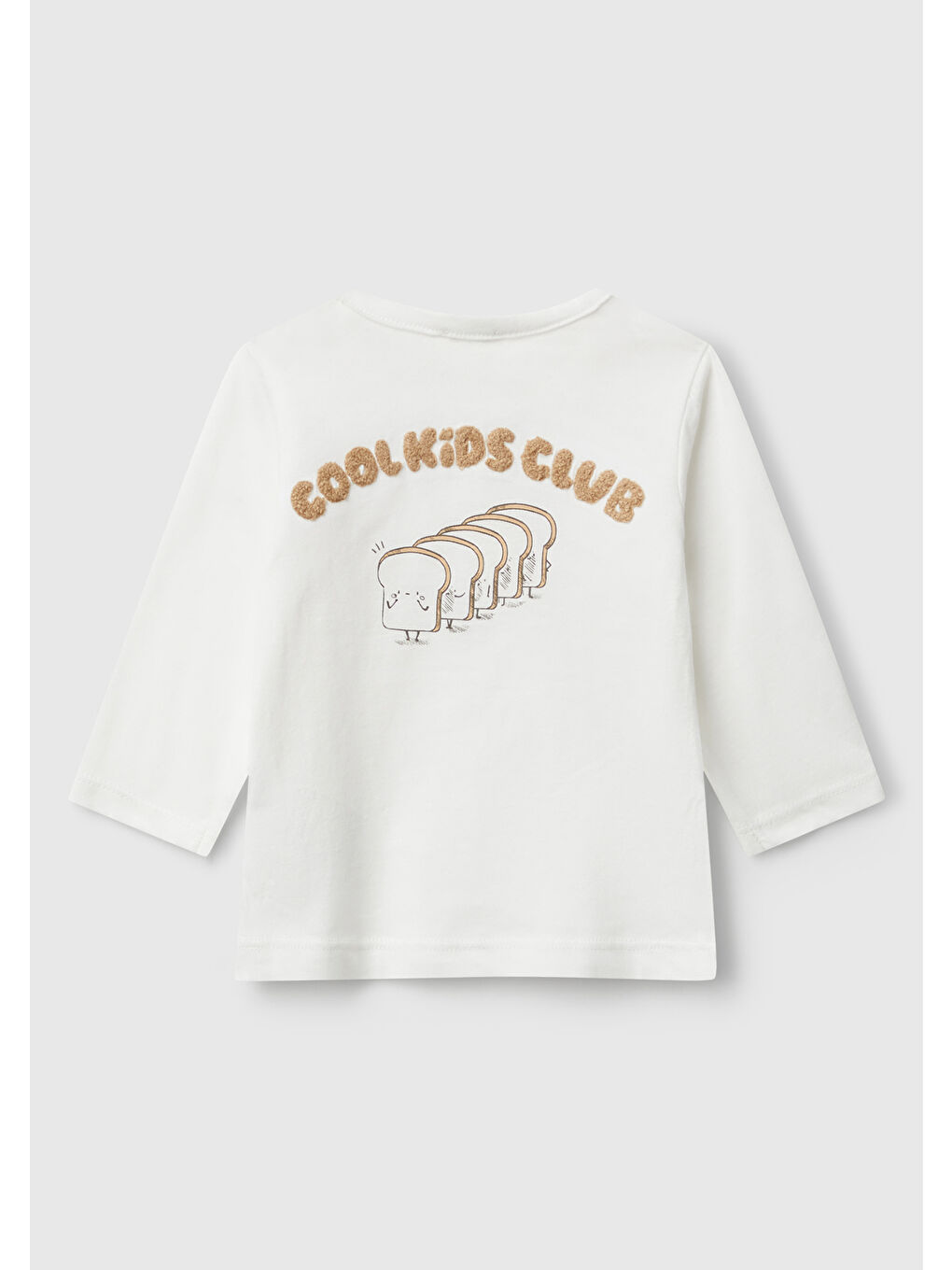 Bebek Ekru Önü ve Arkası Yama Baskılı Uzun Kollu T-shirt-1